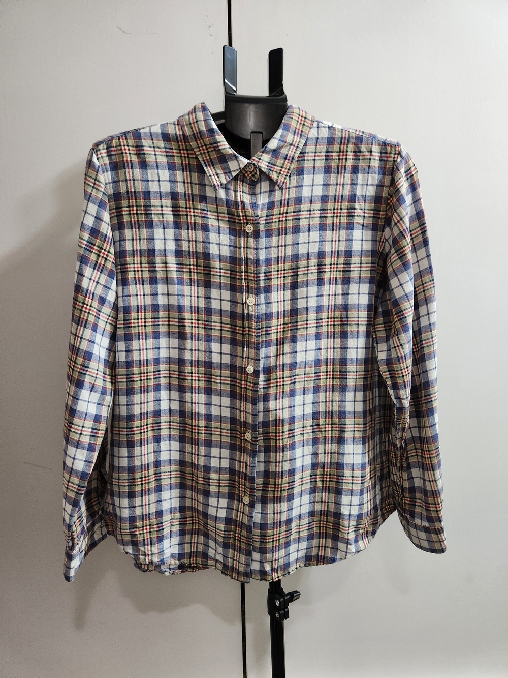 Classic Plaid Button-Down Shirt in Blue, Cream, and Brown